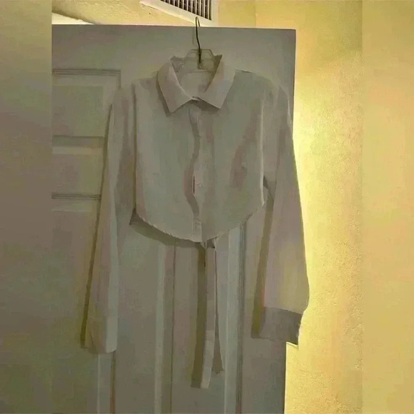 Backless Tie Button Up Blouse - Picture 2 of 4